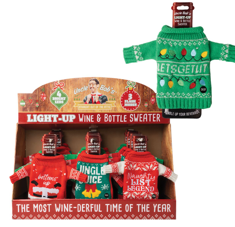 Uncle Bobs Light-Up Wine And Bottle Sweater