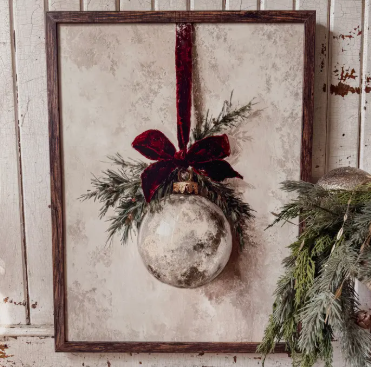 Vintage Ornament w/ Velvet Ribbon Wood Sign