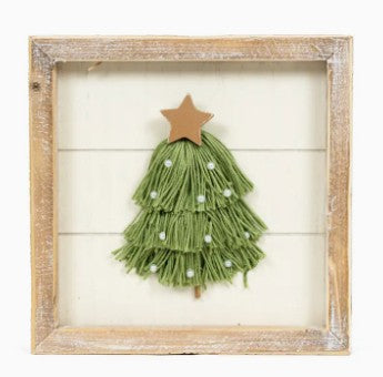 Wood Frame Sign Tassel Christmas Tree