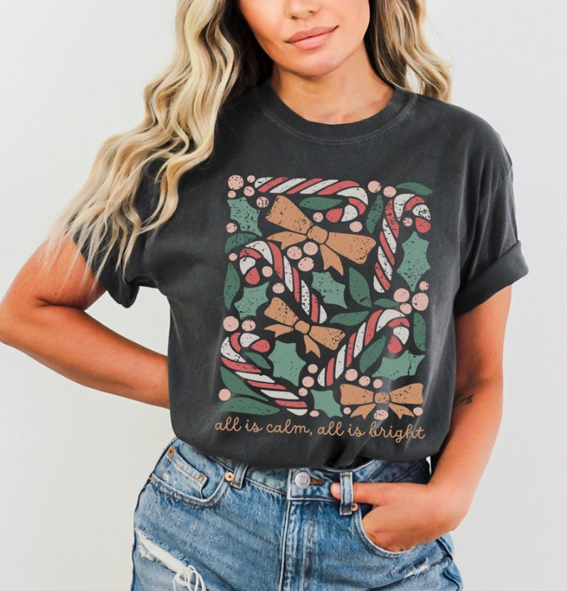 All Is Calm All Is Bright Comfort Colors Christmas T Shirt