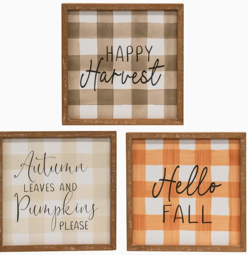 Fall Gingham Wood Sign