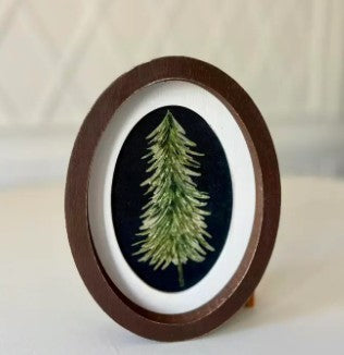 Oval Wood Frame Art Pine Tree