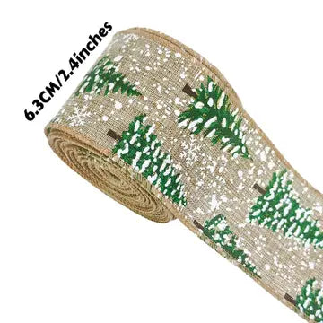 Christmas Tree Snowflake Gold Glitter Wired Ribbon-5 Yards