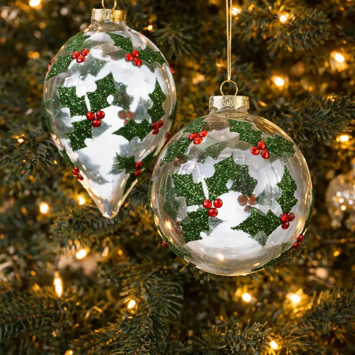 Holly Glass Ornament