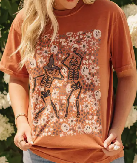 Floral Skeleton Pumpkins Graphic Tee