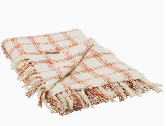 Burnt Orange Plaid Throw