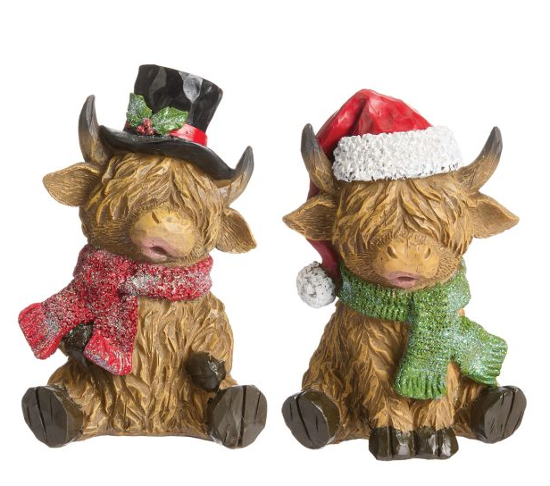 Holiday Highland Cow Figurines