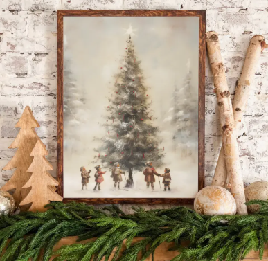 Christmas Tree w/ Children Vintage Print