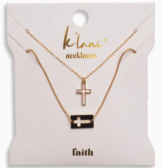 "Faith" Necklace Set Gold Mother of Pearl
