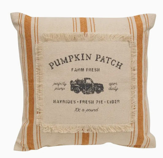 Pumpkin Patch Orange Ticking Stripe Pillow