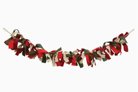 Primitive Red, Green & White Rag Garland